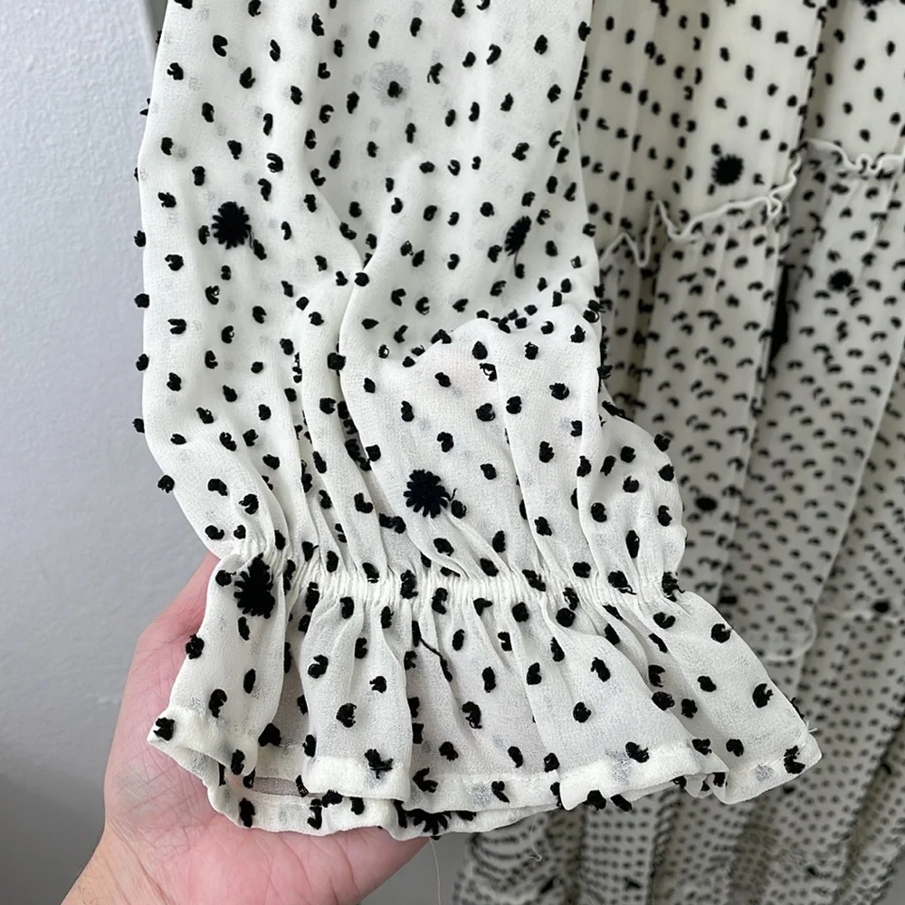 Zara Dotted Mesh Oversized Maxi Dress Size Large L NWT Polka Dots Swiss Dots - Picture 4 of 9